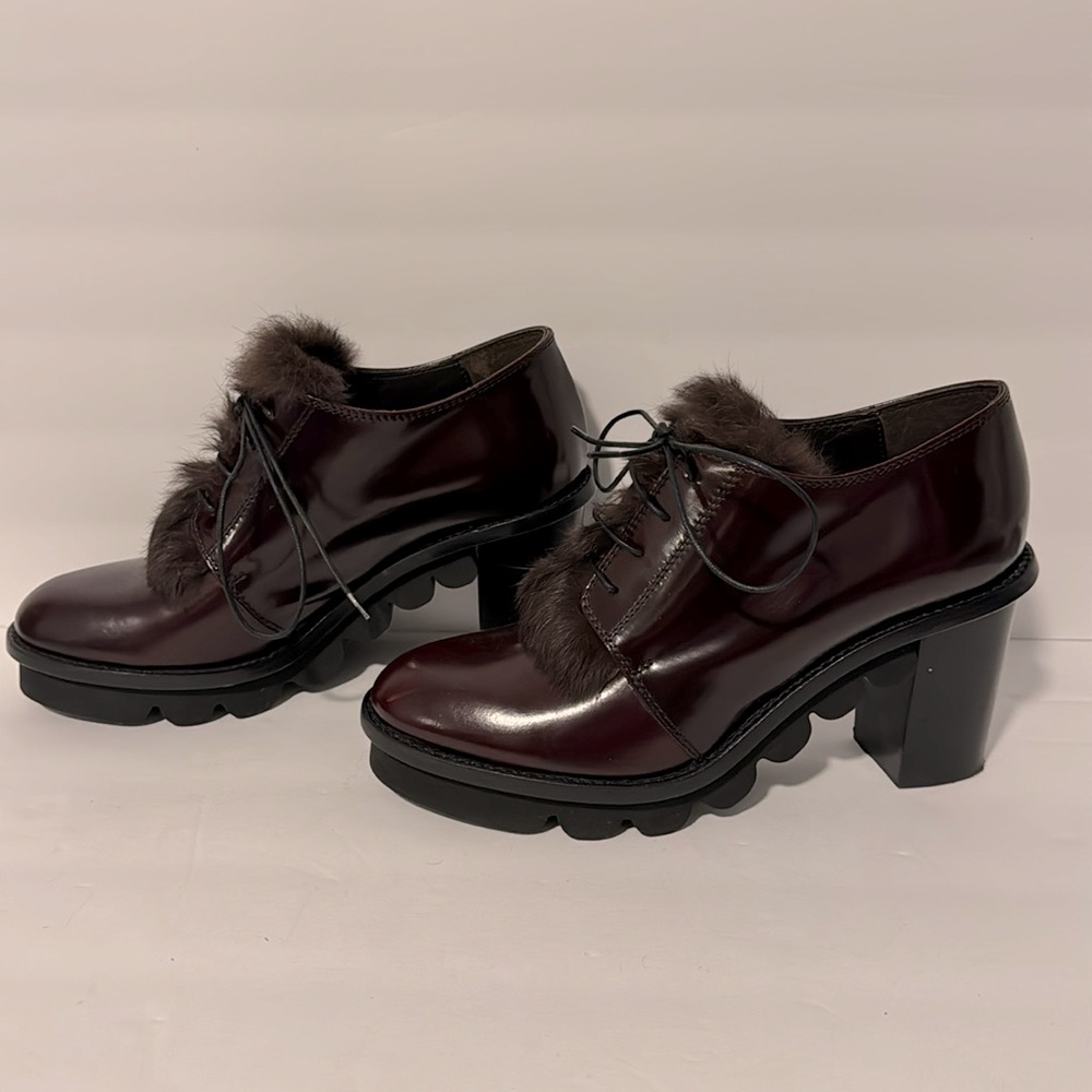 AGL Dark Burgundy Tie Heels with Fur Tongue